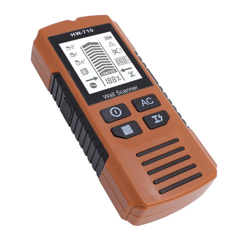 WALFRONT Stud Finder Wall Scanner with Scan Modes and LCD Backlit Screen for Detecting Wood Metal AC Wires, orange handheld device
