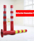 3 Pack Fixed Heavy Duty PVC Parking Bollards With Expansion Bolts Flexible Traffic Delineator Posts With High Vis Reflective Tape For Crowd Control And Street Security Kick Ass Impact Resistant Road Barriers In Red And Silver Colors in a bright indoor setting.