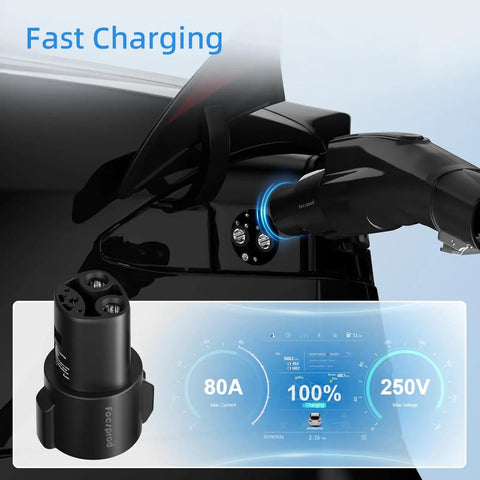 J1772 To Tesla Charger Adapter For Model 3 Y X S Cybertruck Road Trip Ready Up To 80A 250V Fast Level 2 Charging in use