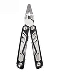 Front view of Do It All Folding Multitool Pliers With Safety Lock Stainless Steel EDC Tool For Camping And Home Repair, closed position.