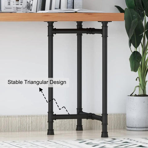 Stable triangular design of Beefy Industrial Pipe Desk Leg Set 28 Inch Heavy Duty Vintage Style Furniture Legs under table.