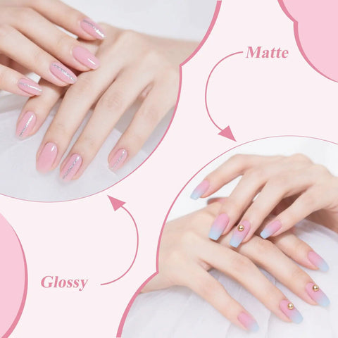 Hema Free Gel Nail Polish in Light Pink for all seasons with glossy and matte finish