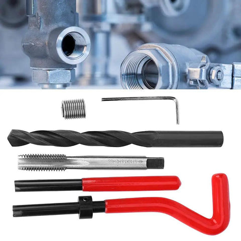 Ultimate M10x1.5 Thread Repair Kit Includes Twisted Drill Tap Wrench Plus 12 Premium Stainless Steel Helicoil Inserts For Fixing Stripped Threads In Cars And Heavy Duty Equipment That Lasts The Distance. thread repair kit parts with drill, tap, insert and wrench