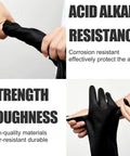 Six Pair Black Industrial Rubber Gloves 14 Inch Large Chemical Acid Oil Alkali Resistant Heavy Duty Waterproof Hand Shields for Zero Drama Cleaning and Daily Grind Ready show strong grip and durability.