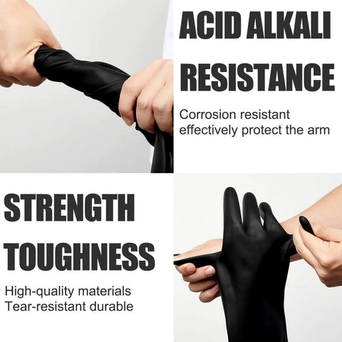 Six Pair Black Industrial Rubber Gloves 14 Inch Large Chemical Acid Oil Alkali Resistant Heavy Duty Waterproof Hand Shields for Zero Drama Cleaning and Daily Grind Ready show strong grip and durability.