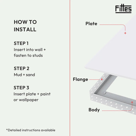 Installation guide for Seamless Flush Access Panel Cover Solid Steel 12 By 12 Inch White Paintable Wall Concealment Door