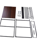 Heavy Duty 3D Printer Rolling Workbench Featuring Hella Sturdy Beech Wood Surface And Slick Locking Casters With Removable Top For Mobile Filament Storage Rack And Garage Setup assembly parts laid out on a white background.