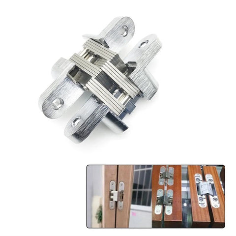 Stainless Steel Hidden Door Hinge Set, 2 Pieces, 180 Degree Concealed Folding Hinge for Cabinets, Gates, Cupboards, and Home Hardware.