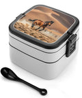 Two Tier Bento Box On The Go Meal Prep Container With Spoon Leakproof And Microwave Safe 1000 Ml Large Capacity for camping and work