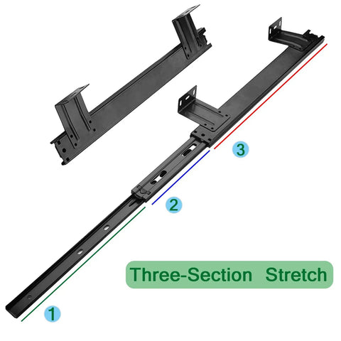 Bad Ass 3 Fold Telescopic Keyboard Drawer Glide Under Desk Sliding Tray With Smooth Quiet Operation Built From Cold Rolled Steel Is Rust Resistant And Holds Up Against Daily Grinds Perfect Setup For Gamers Who Want Solid Performance All Day. Three-section steel keyboard tray slide