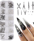 3D Metal Punk Nail Charms Set With Belt Spikes Rivets And Gothic Cross Studs In Silver Black White Mixed Sizes For Dope DIY Manicure Long Lasting Alloy Nail Art Accessories For Women, alloy nail kit