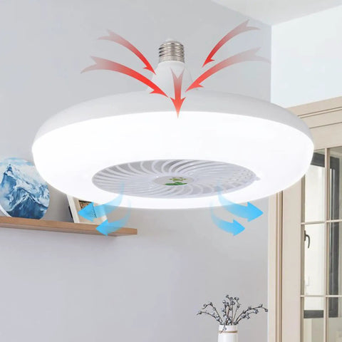 XEGZLH Ceiling Fan Light E27 Lamp Head Fan with Remote Control 2700-6000k Adjustable for Study Bedroom Bathroom, white design with airflow.