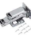170 Degree Hydraulic Cabinet Door Hinges with soft close, screws included, shown in metal finish, designed for thick furniture panels.