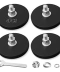 Front view: four rubber-coated neodymium magnets with M6 bolts and nuts.
Side view: four black rubber-coated magnets with silver M6 bolt studs.
Close-up: rubber-coated neodymium magnet with M6 threaded stud, nut and washer.
Usage: magnets with bolts for mounting light bars, PTZ cameras, or similar equipment.
