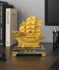 Gold Dragon Feng Shui Sailing Ship Statue For Home And Office Decor Boosts Fortune, Success, And Prosperity on desk