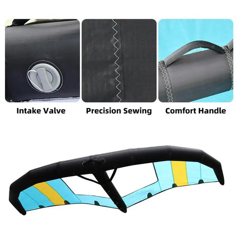 Lightweight Inflatable Windsurfing Wing 5 Sqm with Clear Window, intake valve, precision sewing, and ergonomic comfort handle features