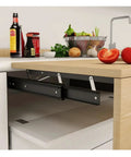 Heavy Duty Full Extension Drawer Slides With Quick Release Latches For No Sweat Setup And Smooth Quiet Ride Rising Table Lift Mechanism visible in kitchen setup.