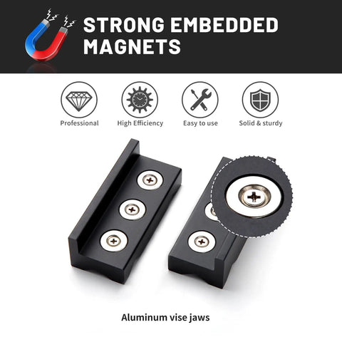 4 Inch Aluminum Vise Jaw Pad With Magnetic Vise Cover For Bench And Desktop Jaws Black One Pair Built Tough Pro Grade Heavy Duty Multi Purpose Jaw Protector With Grooved Surface And Stainless Bolts For AN Fittings