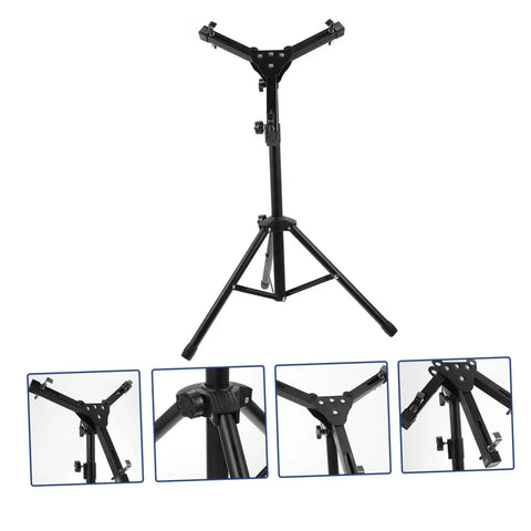 Heavy Duty Tripod Drum Stand And Snare Rack Holder Featuring Non Slip Base For Rock Solid Practice Routines In Sleek Black Finish.