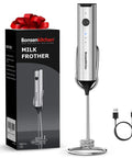 Rechargeable Milk Frother With Stand 3 Speed Handheld Electric Wand Mixer For Matcha Lattes And Cappuccinos Dual Spring Whisk USB C Fast Charge