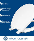 Soft Close Toilet Seat With Easy Clean Hinges And Quick Release For Deep Cleaning, Non Slip Premium Wood, White Round, Made In USA