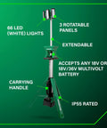 18V Cordless Tripod Work Light With 4000 Lumens Of Beast Bright LED Power 66 LEDs Across 3 Rotatable Panels Water And Dust Resistant Up To Sixteen Point Eight Hour Run Time Tool Body Only UB18DGQ4 showing extendable tripod and carrying handle with features labeled