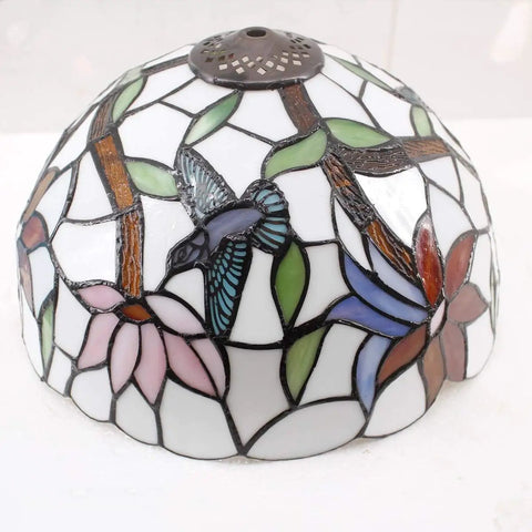 Tiffany Style Hummingbird Stained Glass Table Lamp With 12 Inch Shade And 18 Inch Tall Antique Green Bronze Base Ideal Bedside Desk Reading Light For Bedroom Living Room Home Office UL Listed With On Cord Switch, showing a hummingbird and floral design.