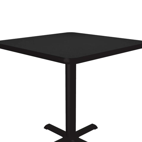 Square 30 Inch Black Granite Top Cafe And Break Room Table With Textured Black Cast Iron Base And 3 Inch Steel Column, High Pressure Laminate Surface