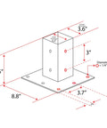 Granite 7156 Surface Mount Base Plate For Mailbox Post System diagram with dimensions, showing 10 gauge electrogalvanized steel design