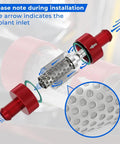 Five Eighth Inch Universal Inline Heater Core Coolant Filter Red With Stainless Cartridge And Glass Housing