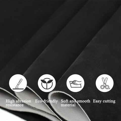 Black suede headliner fabric with foam backing for auto interiors, close-up of rolled material, 96 in L x 60 in W