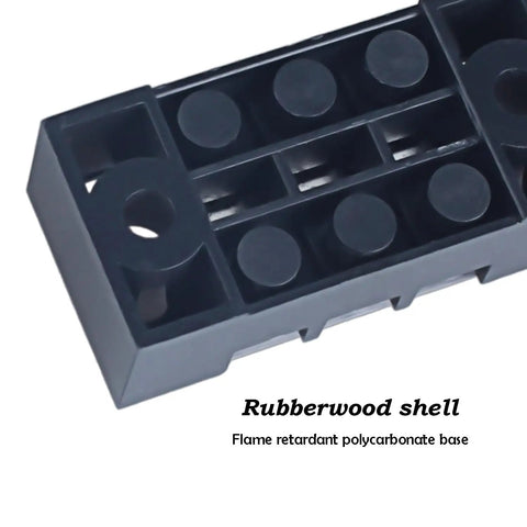 Rugged Dual Row Terminal Block Strips With Clear Safety Shield Tight Grip 15 Amp 660 Volt Wire Connectors Four Position Two Pack showing rubberwood shell.