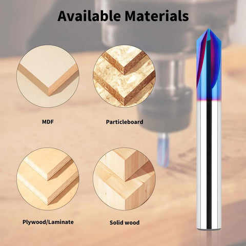 Front view of EANOSIC 90-degree V-bit, 1/4 inch shank, blue nano-coated carbide router bit for wood engraving.