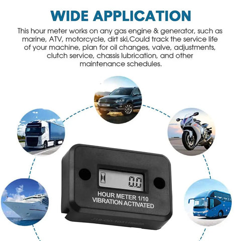 Peel And Stick Vibration Hour Meter Wireless Digital Waterproof Engine And Motor Gauge For Lawn Mower And Outdoor Equipment DJ 103 Easy Install No Wiring Required Durable And Accurate Timed Readout black hour meter for gas engines, motorcycles, boats and trucks