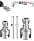 Heavy Duty Pipe Threading Kit With Internal And External Threader For 1/2 And 3/4 Inch Pipes, shown with drill compatibility