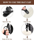 Steps to use Hat Clip Travel Accessory 2 Pack For Luggage Bags Backpacks Hands Free Secure Hat Holder Keeps Hats Shaped