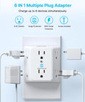 Two Prong To Three Prong Outlet Adapter With Six Outlet Extender Three Sided Power Converter That Grounds Polarized Outlets In Older Homes So You Can Power Up Six Devices At Once. White 6-outlet wall adapter with surge protection