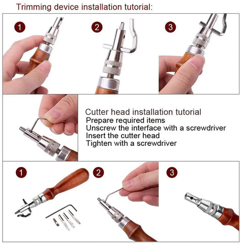 Trimming device installation of 7 In 1 Pro Adjustable Stitching Groover Kit For Leathercraft With 1 2 4 6 Prong Leather Stitching Punches