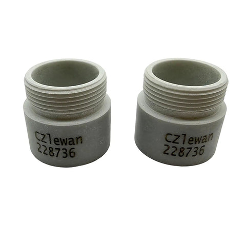 2 Pcs MRT Wear Resistant 228736 Kit For 45 To 105A Torch Consumables shown close-up, gray threaded components