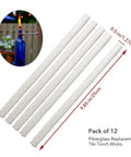 12 Pack Fiberglass Replacement Wicks For Tiki Torches And Wine Bottle Torches Outdoor Patio Lighting Lanterns And Oil Lamps Long Burning Odorless Trimable shown with dimensions
