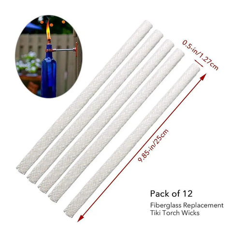 12 Pack Fiberglass Replacement Wicks For Tiki Torches And Wine Bottle Torches Outdoor Patio Lighting Lanterns And Oil Lamps Long Burning Odorless Trimable shown with dimensions