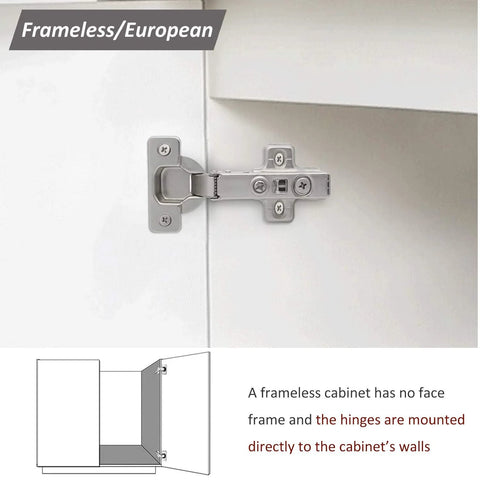 Installed Soft Close 105 Degree European Full Overlay Concealed Cabinet Hinges With Mounting Plate Clip On 2 Pairs 4 Pieces Frameless Design 35mm Cup 14-22mm Door Thickness Mounting Screws Included