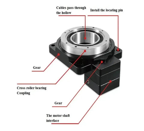 Heavy Duty 130mm Hollow Rotary Actuator Built Tough With Cast Iron Base Smooth Operator Platform Gear Ratio 10 diagram showing components.