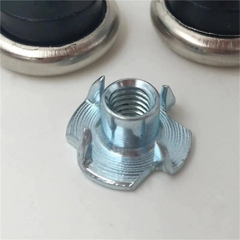 Leveling Feet For Furniture Set Of 12 Adjustable Table Leg Glide Pads With T Nut For Rugged No Wobble Tables Chairs Cabinets And More Easy Height Adjustment For Uneven Floors And Floor Scratch Prevention, metal T-nut close-up