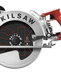 Bad Boy 10 1/4 Inch Worm Drive Electric Circular Saw With 24 Tooth Helical Blade Corded Power Tool angled view showing blade and handle.