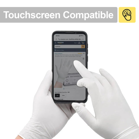 Straight Up Reliable Disposable Nitrile Exam Gloves, White Powder Free Build, Rock Solid 3 Mil Coverage For Medical Rounds, Kitchen Prep, Barber Work, Or Heavy Duty Home Cleaning, Box Of 100, touchscreen compatible for easy device use.