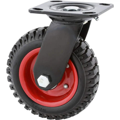 Badass 6 Inch Swivel Caster Heavy Duty Industrial Wheeled Platform with knobby rubber tire and steel hub for smooth movement.
