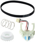 Front view of GE washer parts kit (4 pcs): shift actuator, drive belt, clutch, and spring.