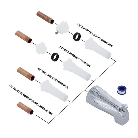Tub Spout With Diverter In Chrome Finish, Durable Metal Construction, 1 Pack Universal Fit With Adapters for Copper Pipes