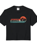 Vintage Born 2003 Camper Birthday RV Caravan Crop Top with retro graphic on black tee for camping lovers.